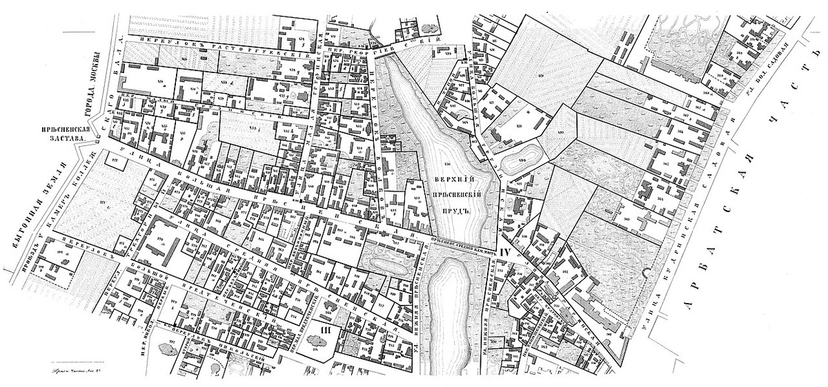 📷 Фото 1: Старая карта Москвы с речкой Пресней (XVIII–XIX век).