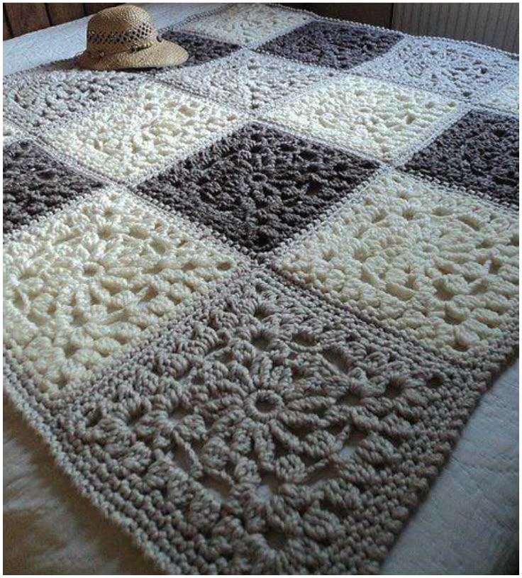 плед крючком из мотивов