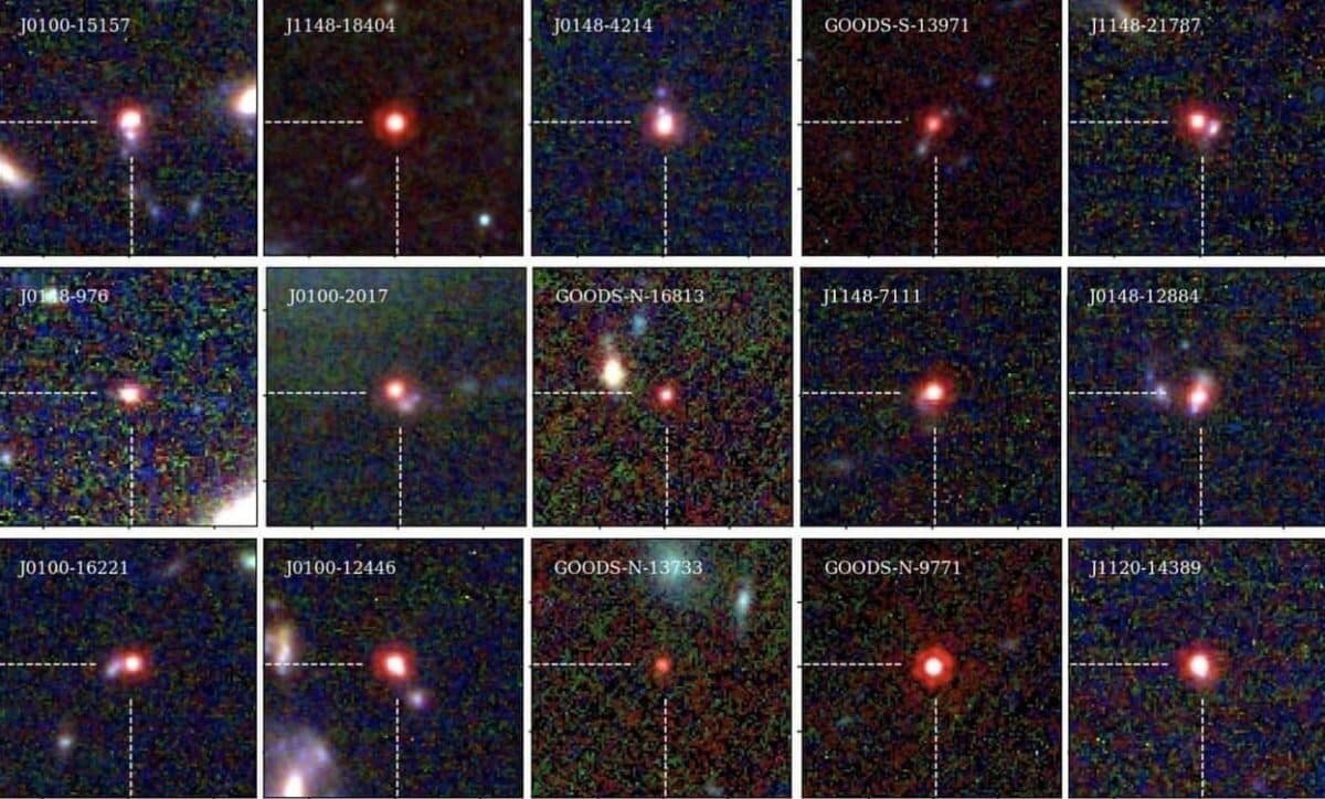    Примеры «маленьких красных точек» на снимках ранней Вселенной / © Jorryt Matthee et al, 2024