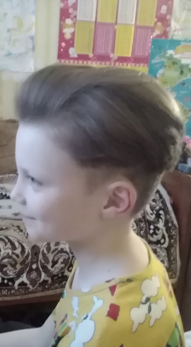 Так и не дал подровнять. Не совсем закончена стрижка. Но больше он уже не дался. 