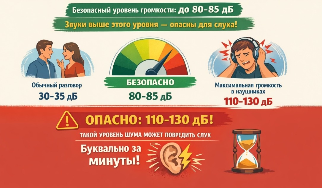    Памятка об опасном уровне громкости