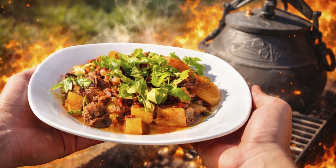 Говядина с картошкой и овощами в афганском казане