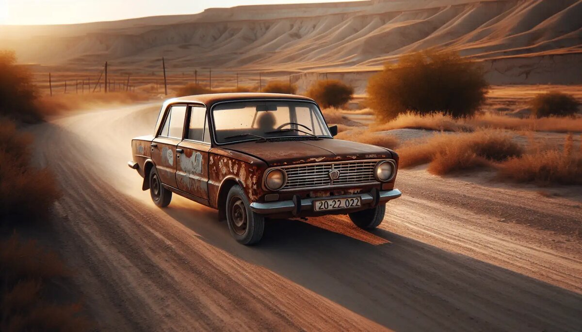    Автомобиль ВАЗ 1970-х годов, художественное изображение. © Dall-E / Ridus.ru