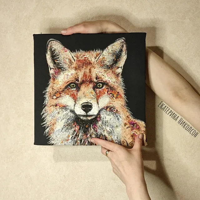 пиктуральная вышивка Екатерины Николсон, подрамник, 30*30 см