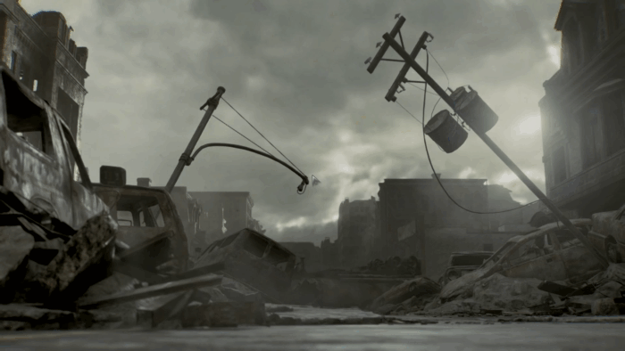 Gif картинка "Леон прибыл в центр Раккун-Сити"