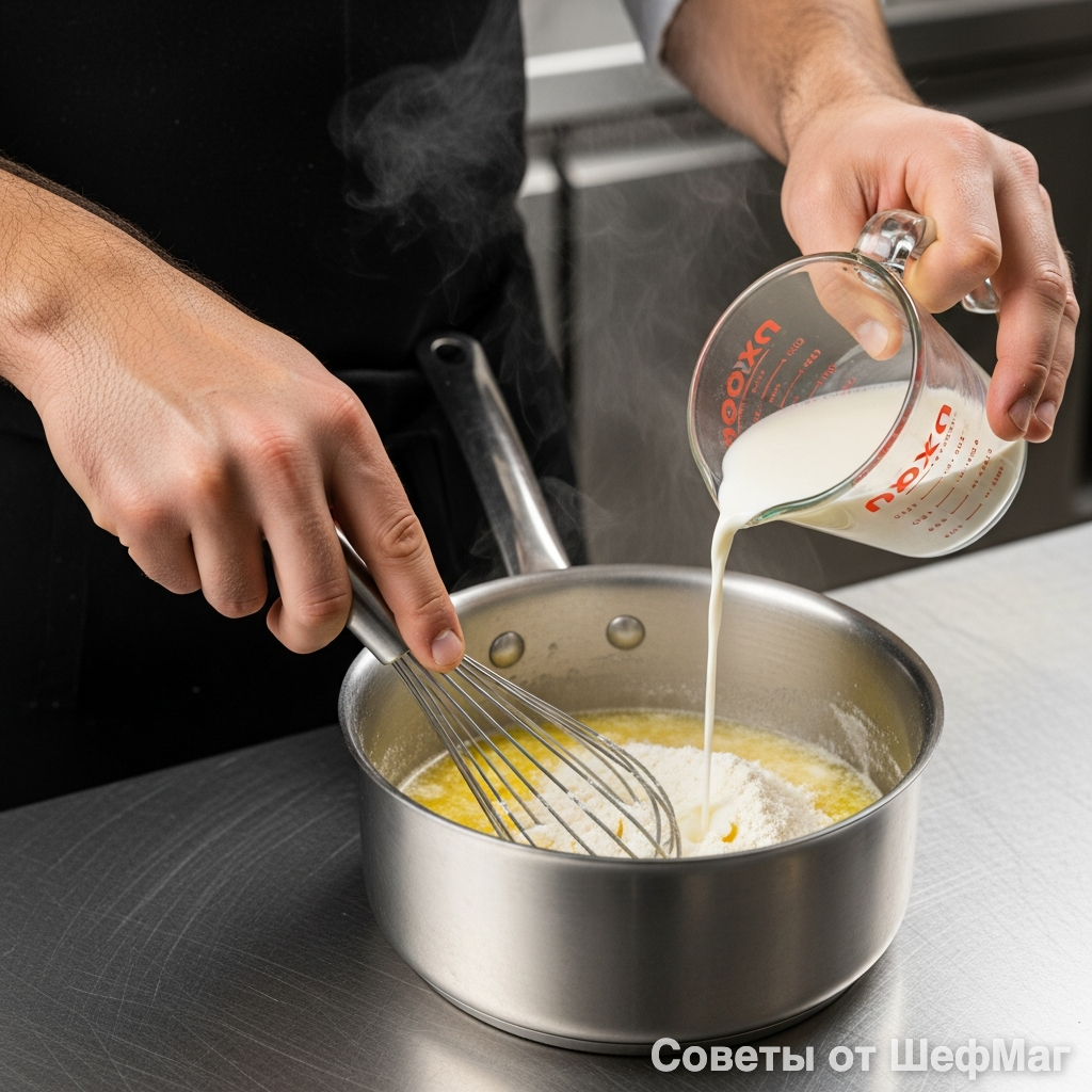 Мука обязательно должна прожариться в масле, иначе у соуса будет вкус сырого теста.