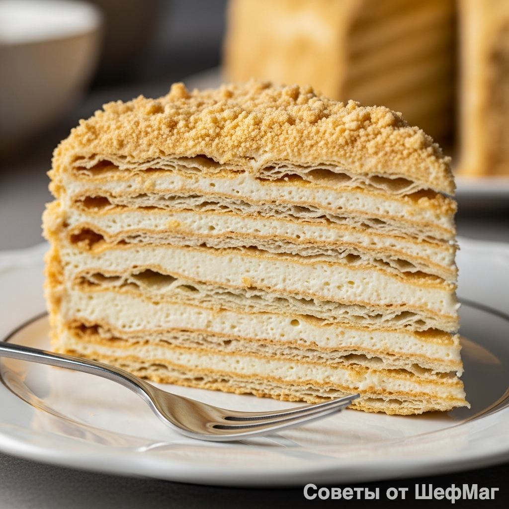 Милые дамы, взгляните на этот срез — десятки тончайших слоев, утопающих в шелковистом ванильном креме.