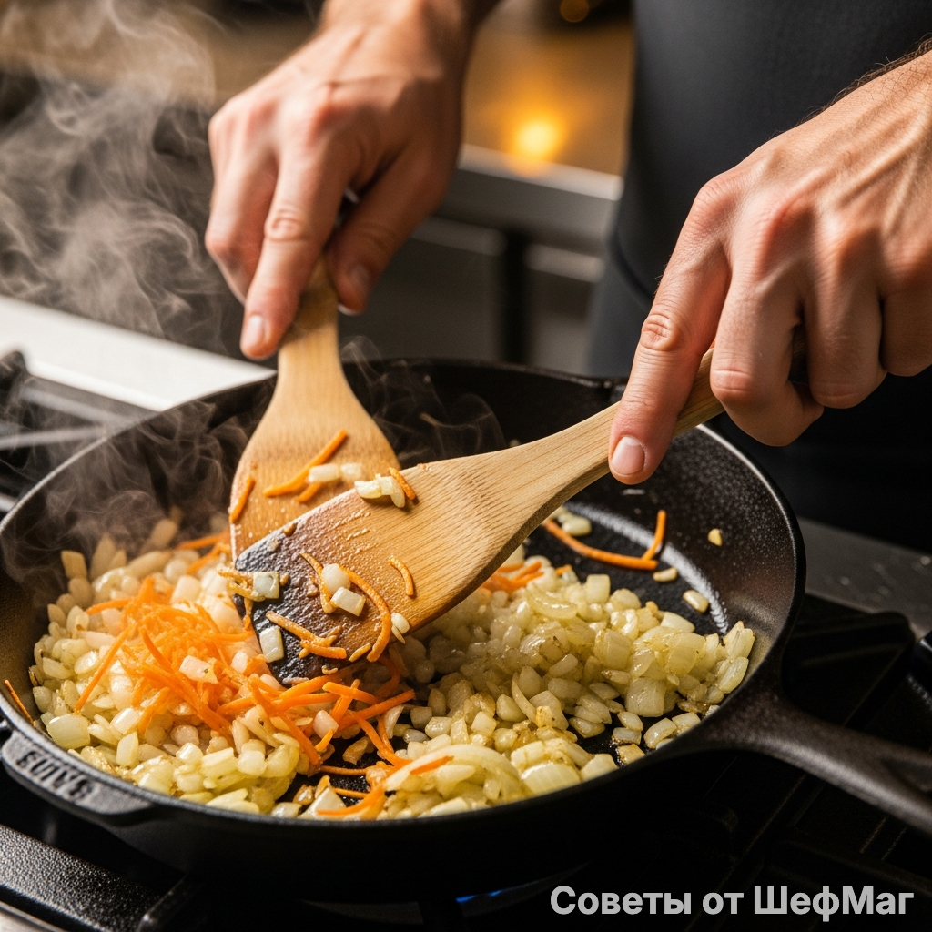 Хорошо прожаренный лук — это фундамент вкуса любого деревенского блюда.