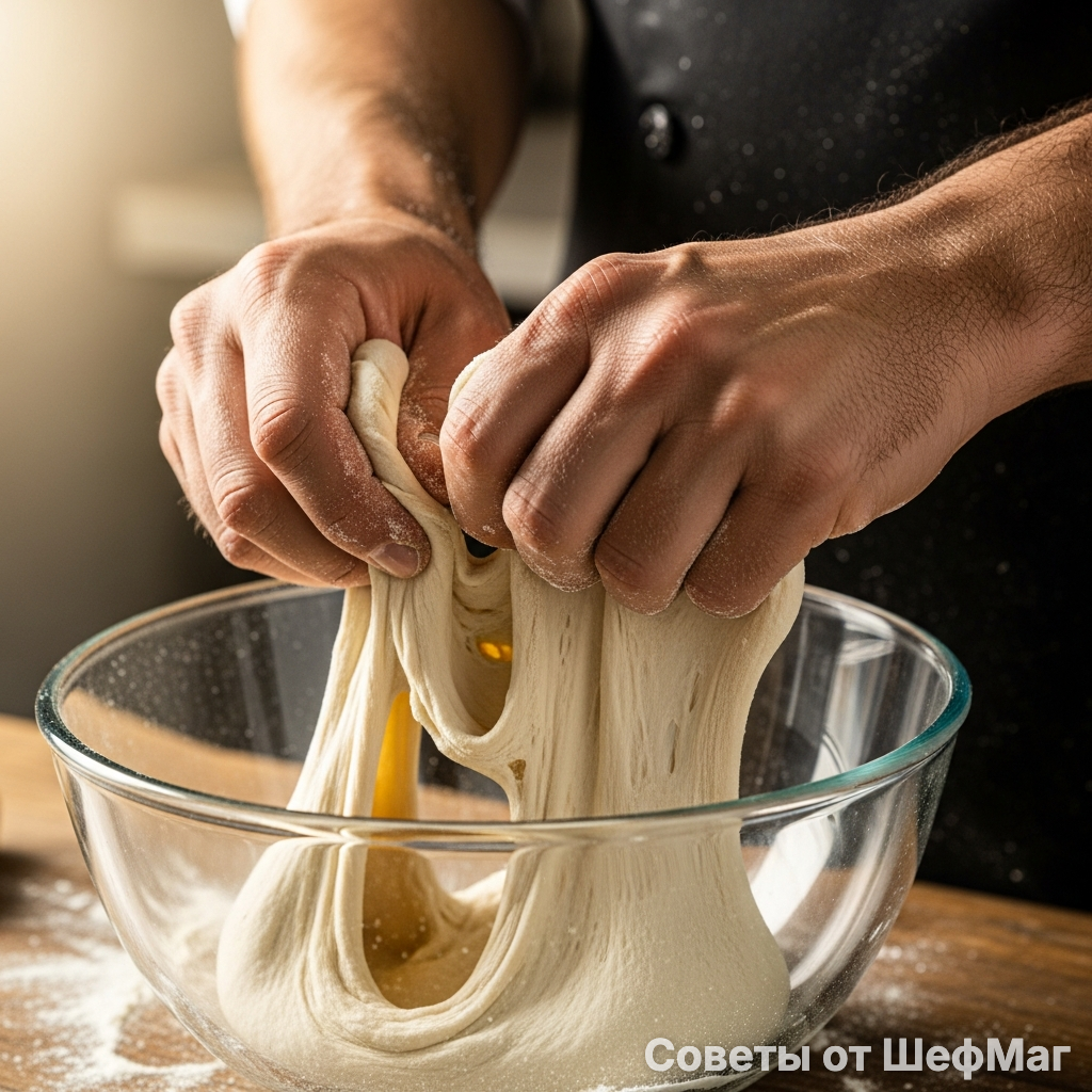 Хорошо вымешанное тесто должно быть гладким и пружинить под пальцами.
