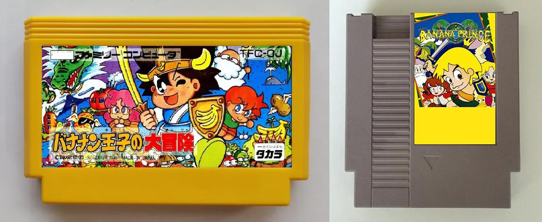 Картриджи с игрой Banana Prince. Слева - японская версия, справа - немецкая