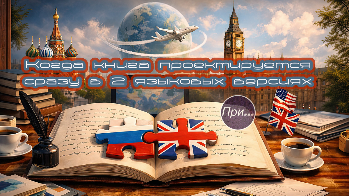 Титульная иллюстрация к статье Олега Лубски «Когда книга проектируется сразу в двух языковых версиях» | © автор AI-assisted иллюстрации Олег Лубски 2026