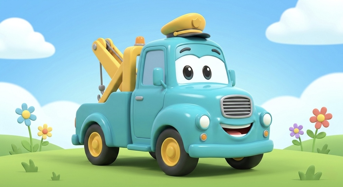 Бирюзовый эвакуатор Тимми — главный помощник в городке Знаюшек. Добрый персонаж обучающего мультика, который учит детей взаимовыручке и доброте.