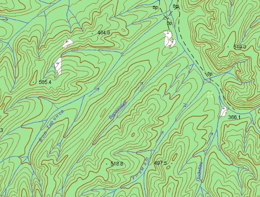 Река Большая Теренса. Фрагмент карты, 2001г.