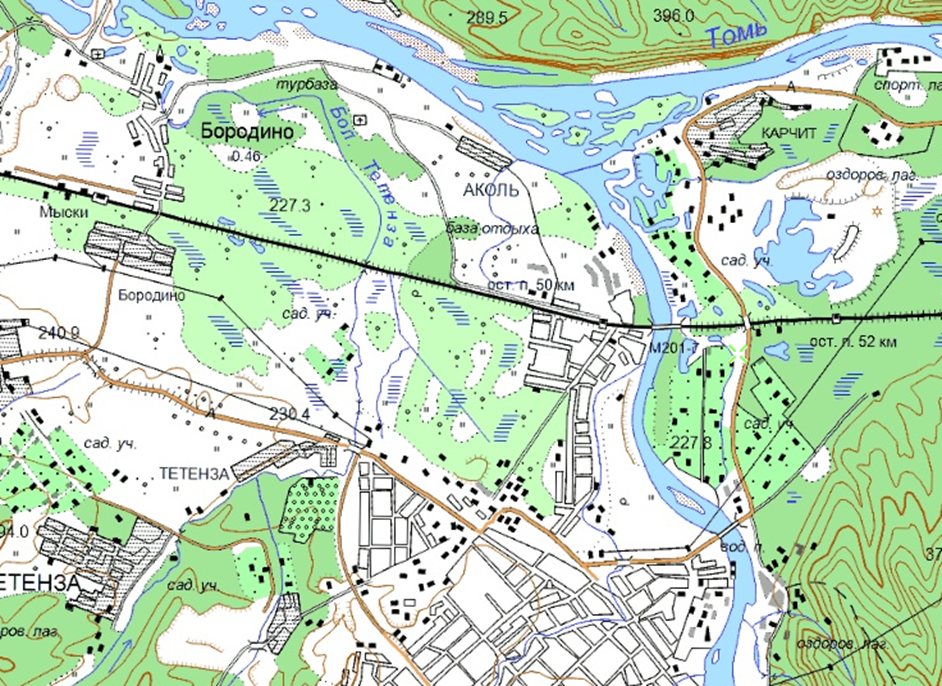 Река Большая Тетенза. Фрагмент карты, 2001г.