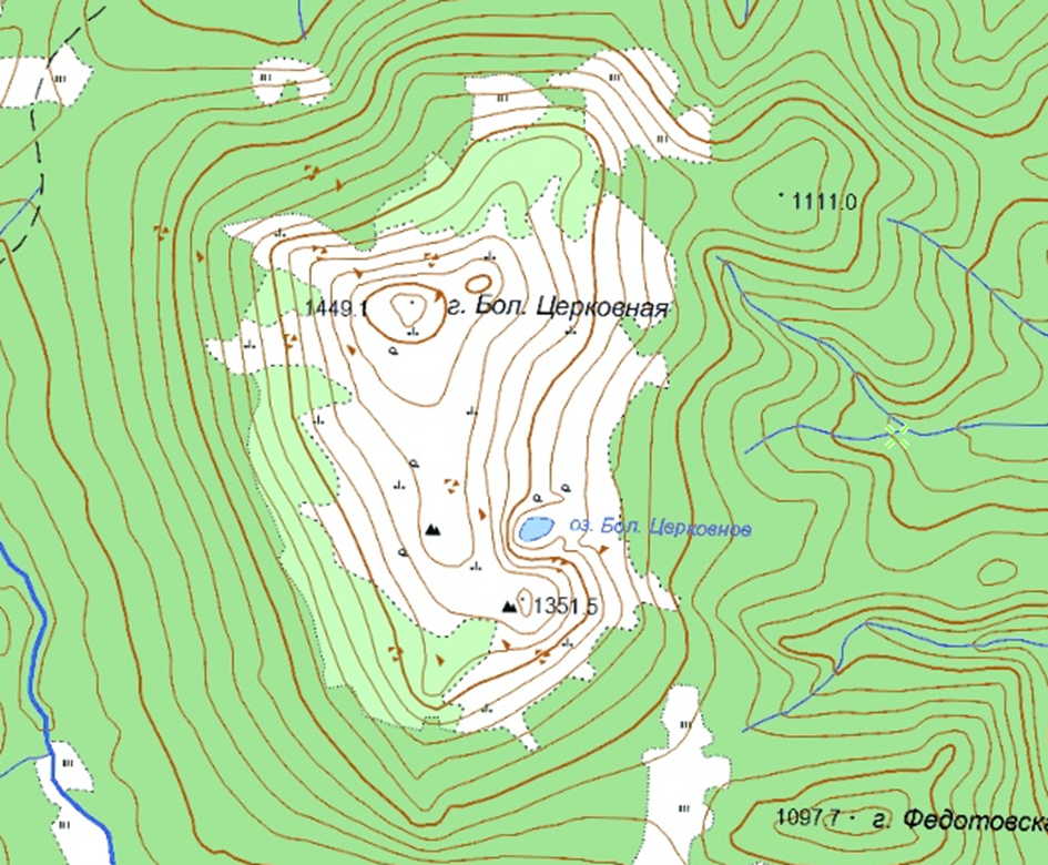 Гора Большая Церковная. Фрагмент карты, 2001г.