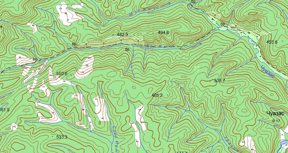 Река Большие Кычи. Фрагмент карты, 2001г.