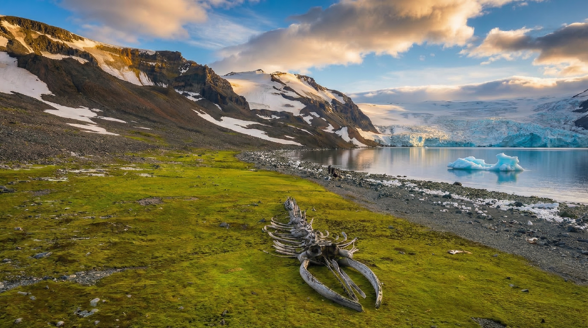 Скелеты китов удобряют почву азотом/фосфором, ускоряя в этих местах рост мхов по сравнению с окружающими скалами