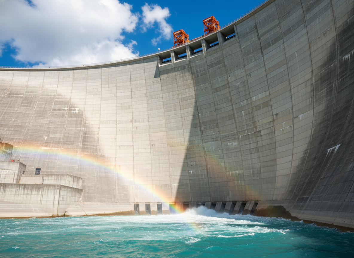 200 метров бетона, стали и инженерного гения. Внутри этой махины спрятаны километры труб, которые не дают ей треснуть. 125 лет могла бы остывать без них. А теперь стоит — и радугу пускает. Сила, ставшая искусством. 🌈🏗️