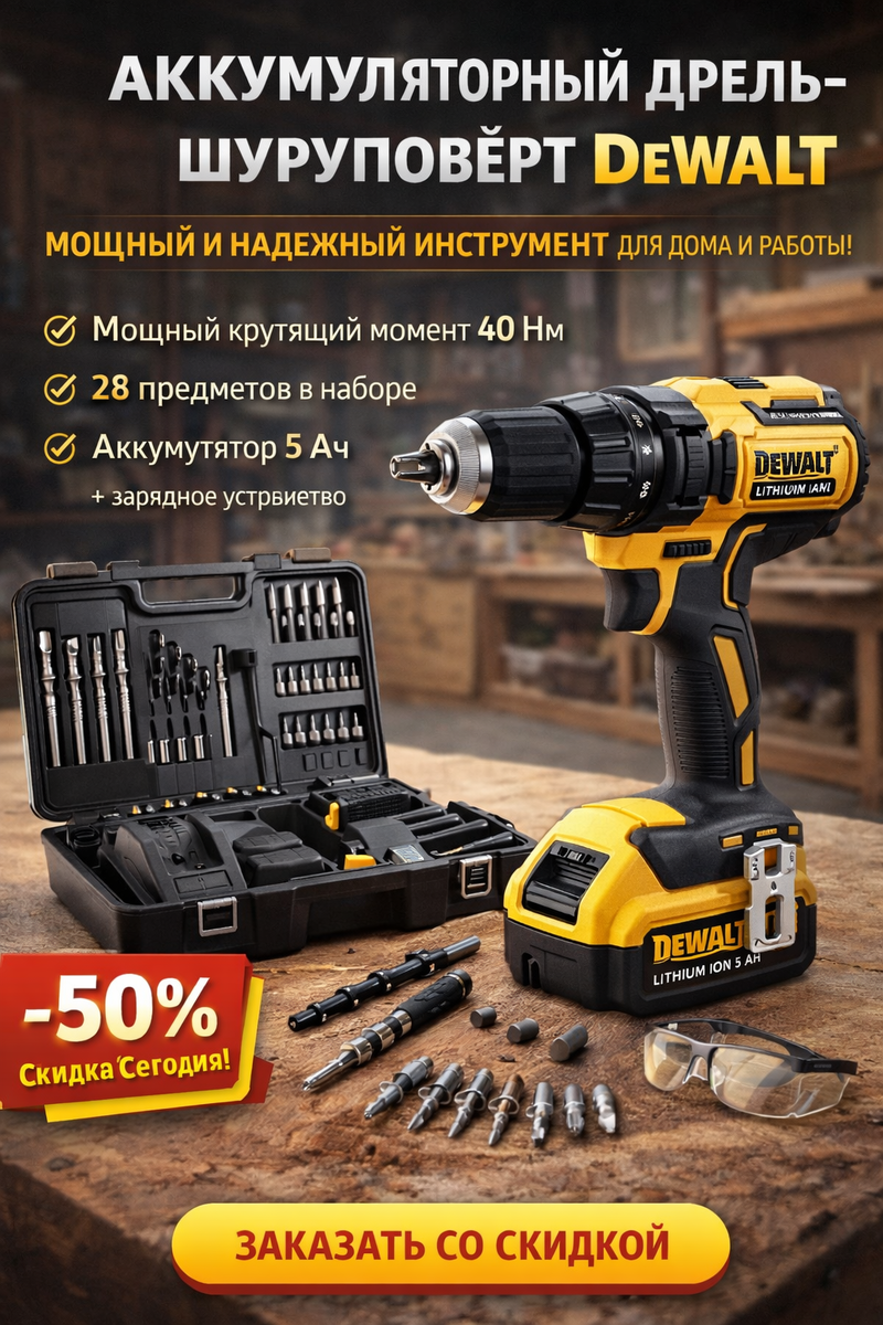 Шуруповерт DeWalt + набор инструментов (New) 