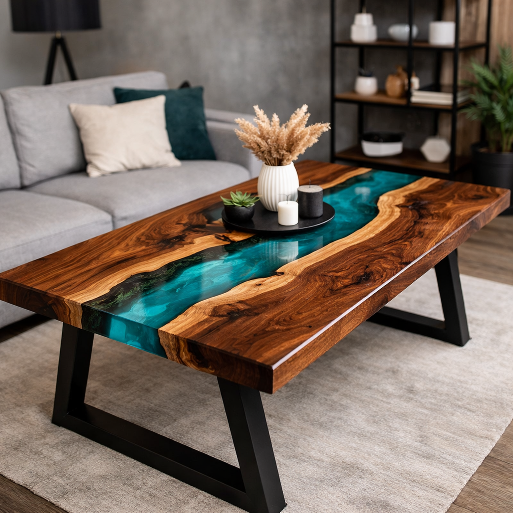 Журнальный стол река из эпоксидной смолы