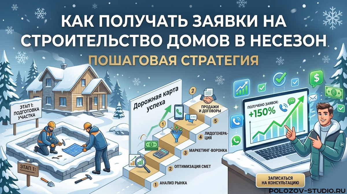 Как получать заявки на строительство домов в несезон. Пошаговая стратегия.