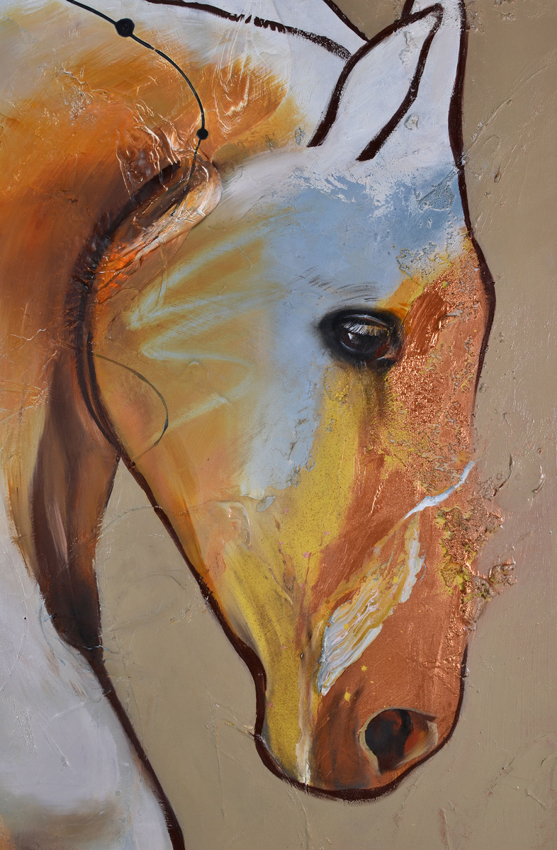 Детали Картины "Гелиос". Льняной холст, масло, акрил, текстурная паста, 95х120 см. Ирина Сазонова. 2025