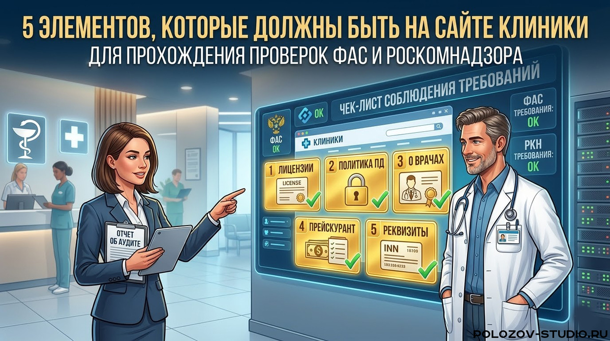 5 элементов, которые должны быть на сайте клиники для прохождения проверок ФАС и Роскомнадзора.