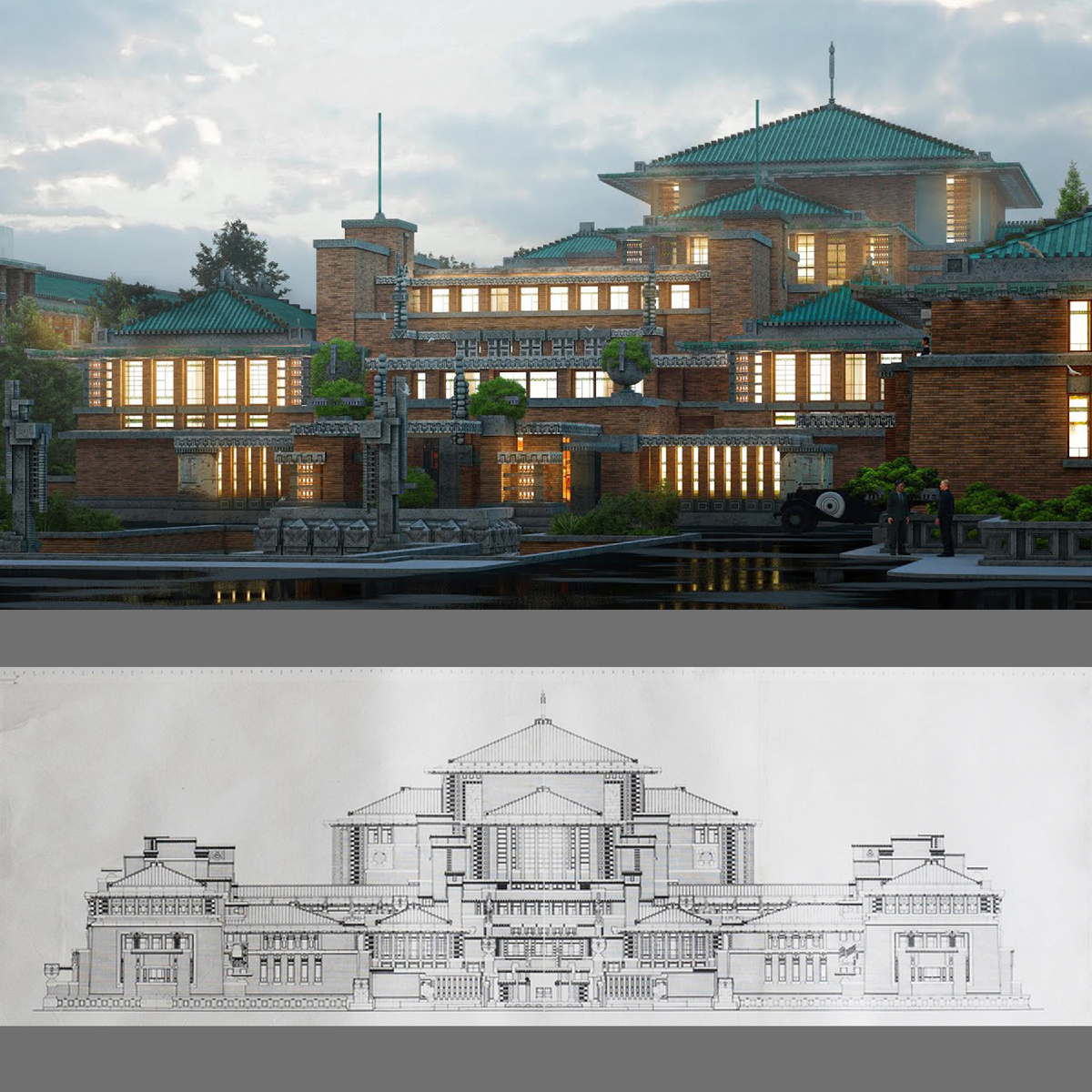 Империал Отель Токио, архитектор  Фрэнк Ллойд Райт. 