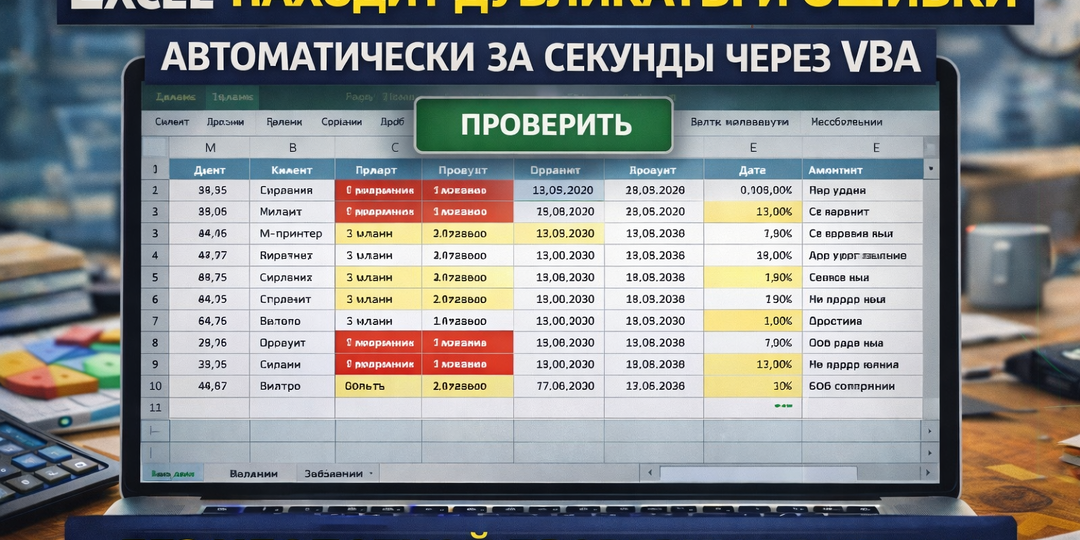 Excel сам находит дубликаты и ошибки — одна кнопка проверяет всю таблицу через VBA
