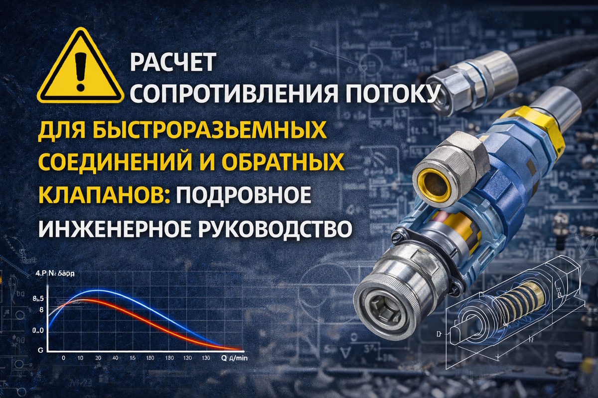 Как рассчитать сопротивление потоку в гидравлической системе при использовании быстроразъемных соединений (БРС) и обратных клапанов? В статье подробно рассматриваются методы определения потерь давления, влияние скорости потока, диаметра проходного сечения и коэффициента сопротивления на эффективность работы гидравлики.

Вы узнаете, какие инженерные формулы применяются для расчета гидравлических потерь, как правильно выбирать быстроразъемные соединения и обратные клапаны, и почему эти элементы могут существенно снижать КПД гидравлической системы.

Материал будет полезен инженерам и специалистам по промышленной гидравлике, занимающимся проектированием гидросистем, гидравлических станций и мобильной техники.