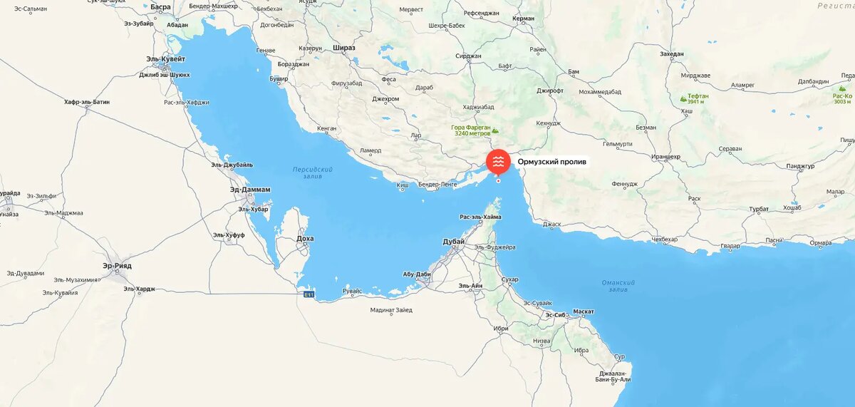    Ормузский пролив. Фото: скриншот сервиса Яндекс Карты