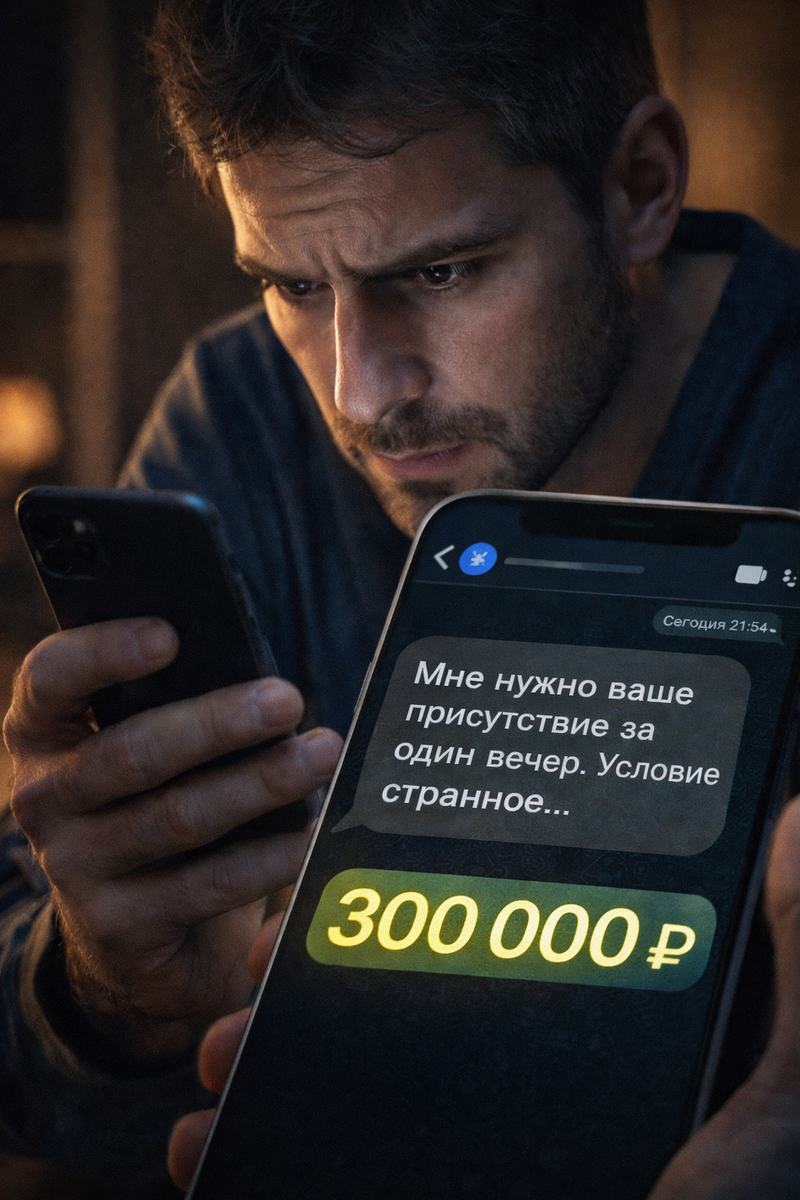 Мне предложили 300 000 рублей за один вечер. Но условие было настолько странным, что я сначала подумал — это шутка