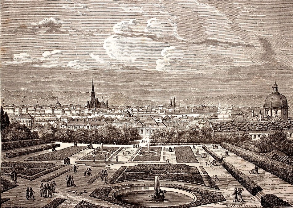 Вид на Вену. Художник - Феликс Эмманюэль Анри Филиппото. Иллюстрация к книге Адольфа Тьера "История Консульства и империи" том 4