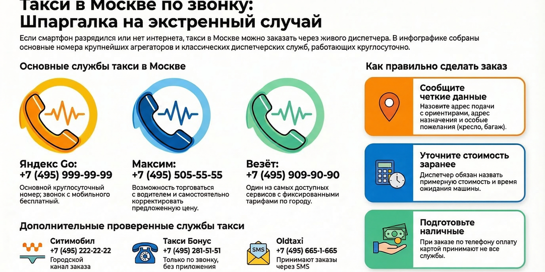 Как вызвать такси по телефону в Москве, если нет интернета в 2026 году. Номера служб, шпаргалка всем