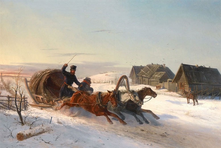 Ямская гоньба. Репродукция картины художника Н.Е. Сверчкова
