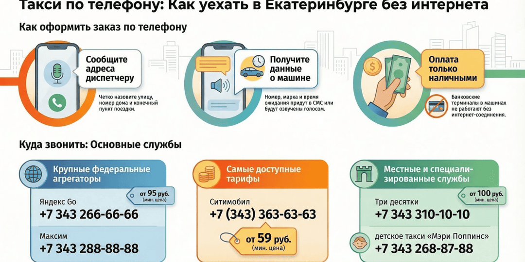 Как вызвать такси по телефону в Екатеринбурге, если нет интернета в 2026 году