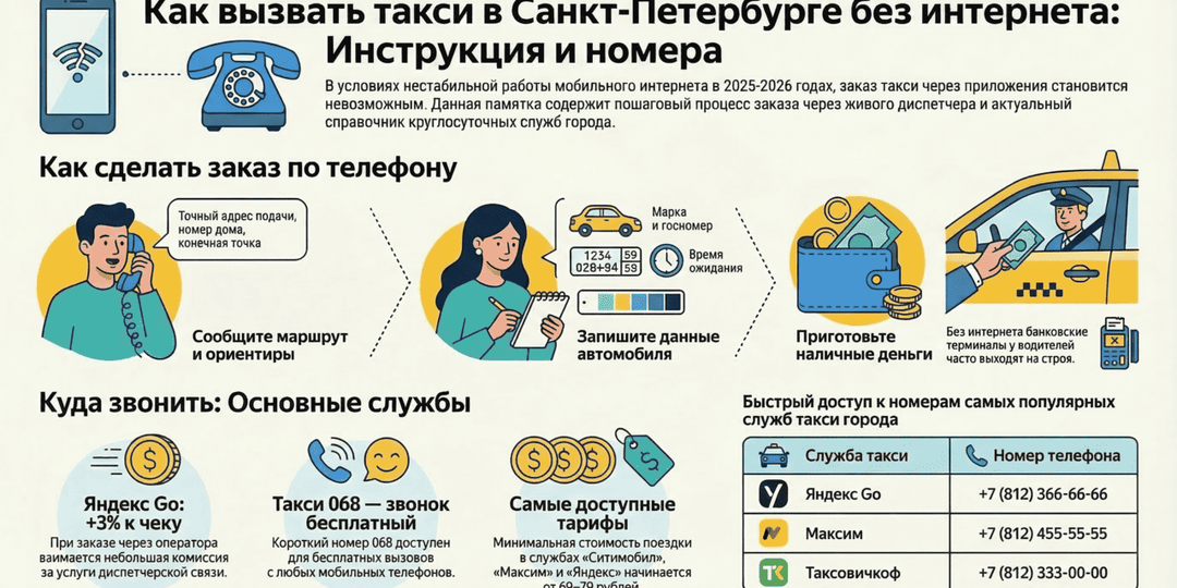 Как вызвать такси по телефону в Санкт-Петербурге, если нет интернета в 2026 году