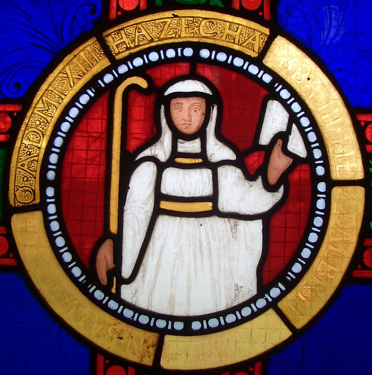 Вот она, на витраже в аббатской церкви, Хацеха фон Балленштадт, 20 лет возглавлявшая большое и очень богатое аббатство. 