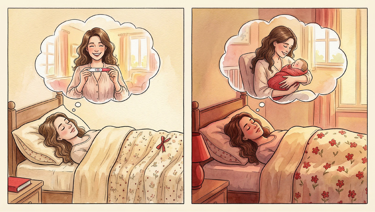   "Частые сюжеты снов о беременности: от теста на беременность до родов и рождение ребенка. Коллаж: Сорокина Екатерина, фото сгенерировано нейросетью Nano Banana"