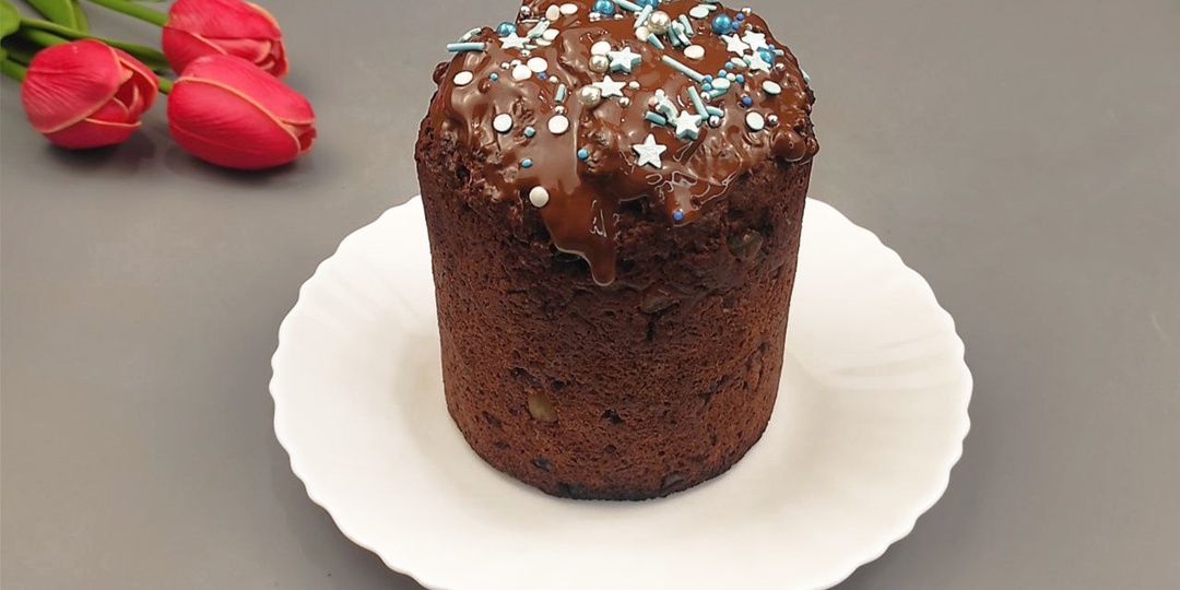 Шоколадный кулич на кефире без дрожжей и замеса теста руками