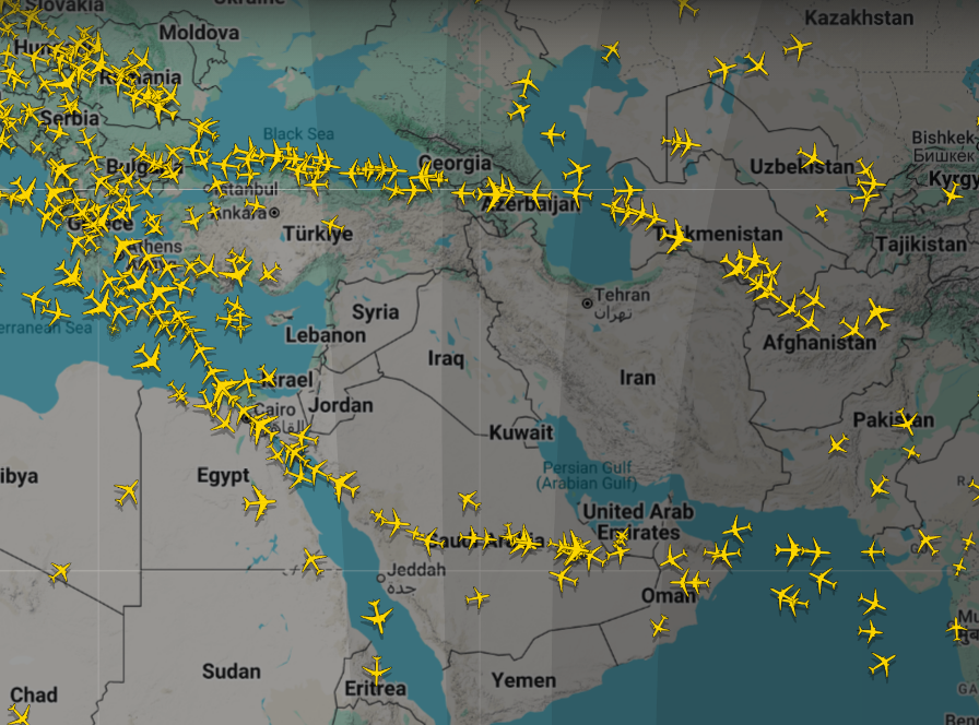 Ближний Восток - flightradar24 - 18:40 МСК