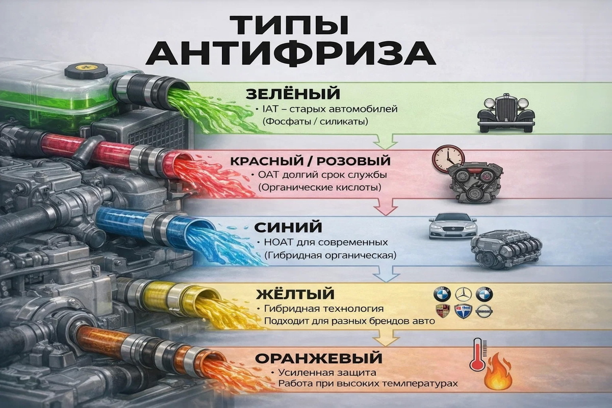 Типы антифриза по цвету