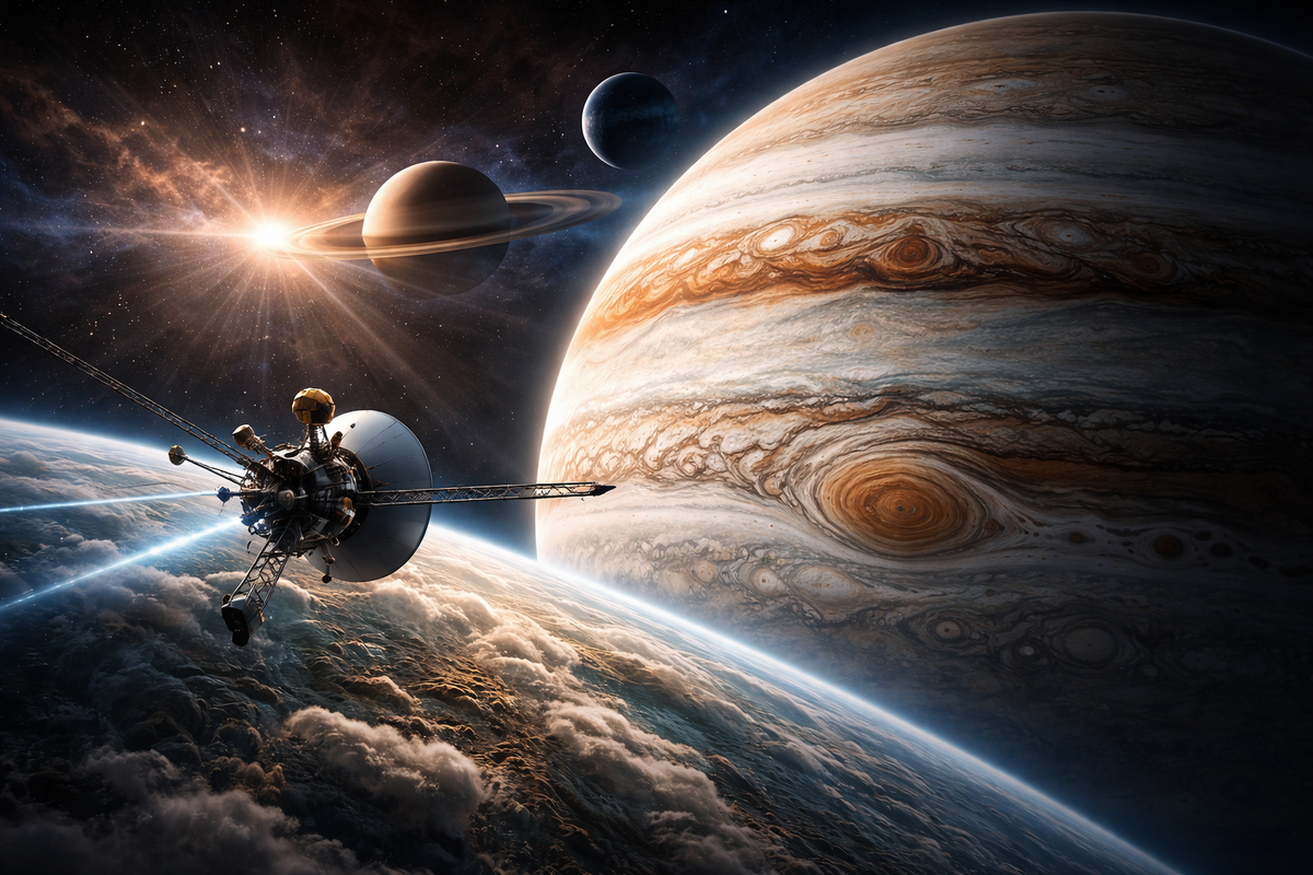 Вояджер 2 среди планет Юпитера и Сатурна