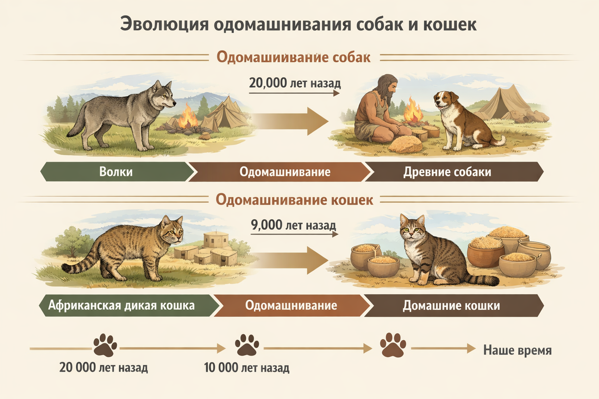 Эволюция одомашнивания собак и кошек