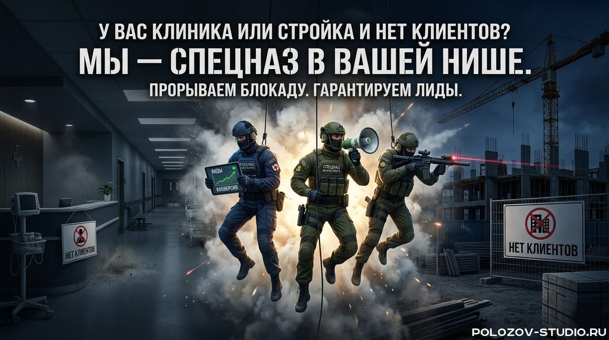 У вас клиника или стройка и нет клиентов? Мы — спецназ в вашей нише. 