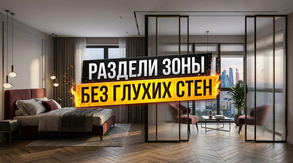    Пример разделения пространства кухни и гостиной с помощью перегородки GarderobSystem