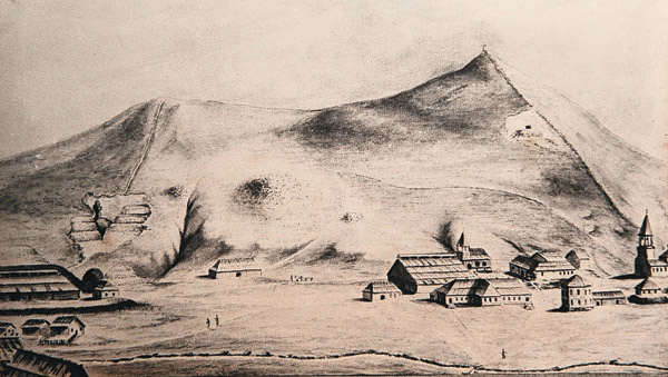 Рис. 159. Нерчинский завод на рисунке XVIII века