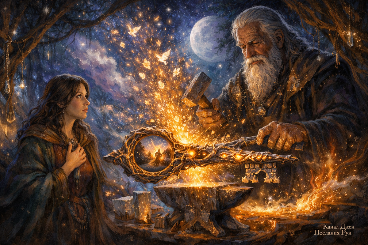 Отец Рода кует ключ к Вашей судьбе: глубокий рунический расклад о предназначении, дарах рода, защите предков и новых возможностях. Послание рода, гадание на рунах и магия древних знаков в одном раскладе.