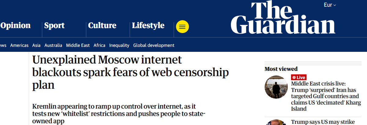 Необъяснимые отключения интернета в Москве вызывают опасения по поводу планов интернет-цензуры.
Кремль, похоже, усиливает контроль над интернетом, тестируя новые ограничения, связанные с «белыми списками», и подталкивая пользователей к использованию государственных приложений