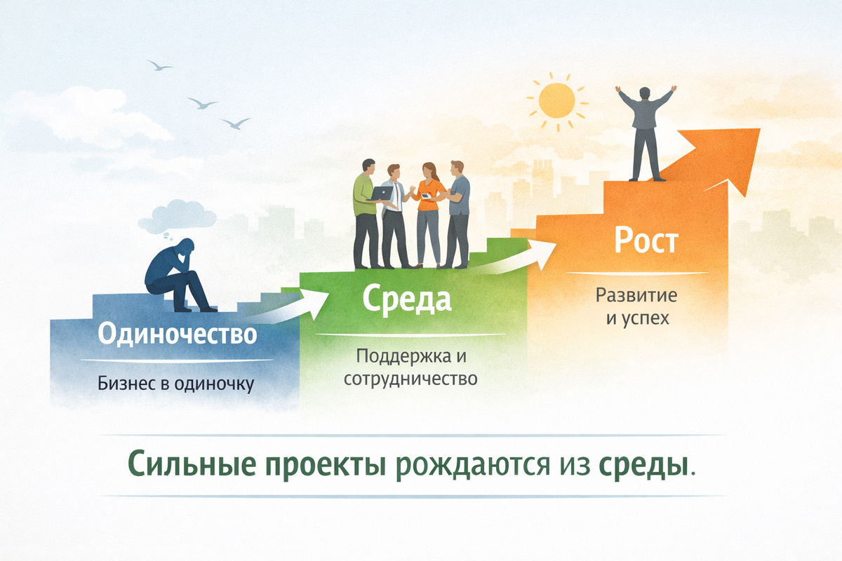 Одиночество → среда → рост.
Так обычно и рождаются проекты.